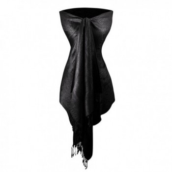 Peach Couture Womens Elegant Vintage Solid Jacquard Paisley Scarf Shawl Wrap - Black - CI187UCL24X
