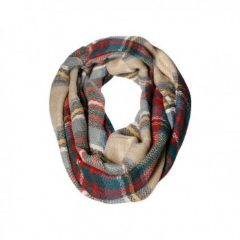 Red- Green Beige Plaid & Tartan Infinity Scarf Fashion Warm Cozy Scarves - CK1874Y3QM8