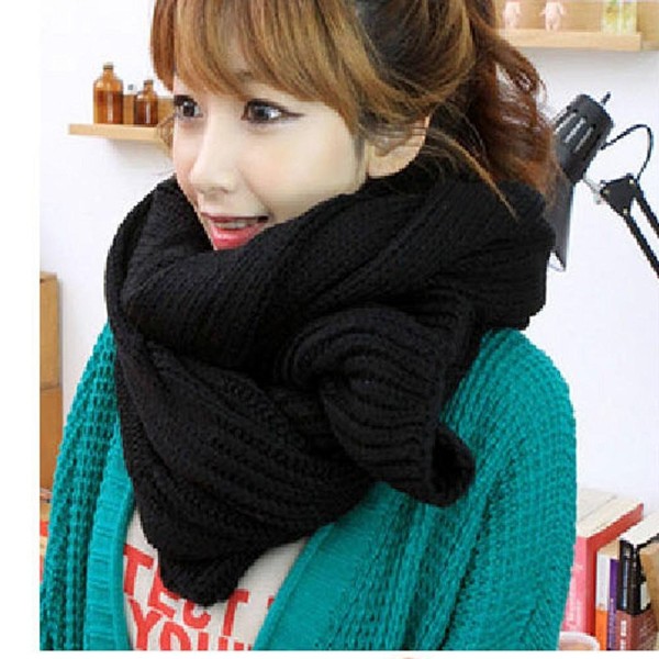 Women Men's Winter Soft Warm Knitting Wool Long Scarf Neck Warmer Wrap-Xmas Gift - Black - CG127AMCDWJ