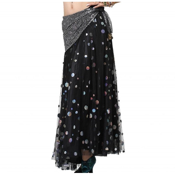 ZLTdream Women's Belly Dance Hip Scarf Highlights cloth With Long Tassels - Black-Silver - CL11NF9E61J