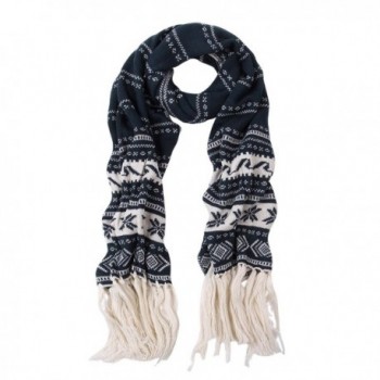 Premium Long Dual Tone Fair Isle Knit Warm Winter Fringe Scarf - Diff Colors - Navy - C9127YA7NGN
