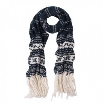 Premium Long Dual Tone Fair Isle Knit Warm Winter Fringe Scarf - Diff Colors - Navy - C9127YA7NGN