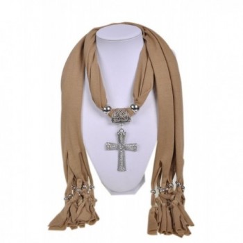 Wishcart Jewelry Scarf Cross Pendant Necklace Women Scarves - CF12G9VNH6T