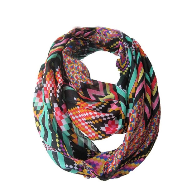 Sexyinlife Chiffon Chevron Multicolor Fashion Women's Infinity Loop Circle Scarf - Neon Black - CF1207VG3NV