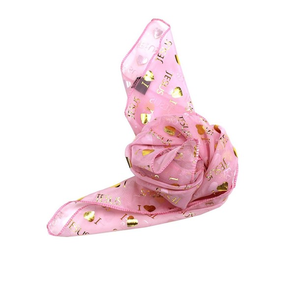 Modadorn I Love Jesus Religious Mini Scarf Neckerchief Pocket Square - Pink - C011E9IMX79