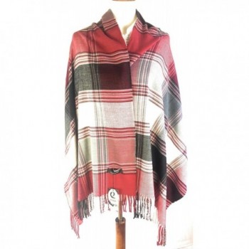 Fashion Blanket Scarf for Women - Premium Ladies Wraps Soft & Quality Shawl by TEZZI - Grey Red Plaid - CU188X28244