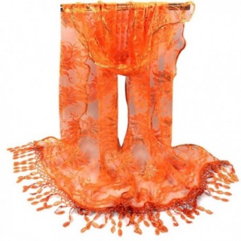 Scarves-Saingace(TM) Women Long Wrap Scarf Tassel Shawl Flower Lace Scarves - Orange - C112MZSKQ7F