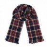 Women's Colorful Plaid Tartan Blanket Scarf Large Winter Shawl Wrap with Fringe - Red+Blue - CT12612JS1J