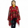 So'each Women's Aztec Winter Hooded Poncho Cape Sweater Knit Shawl Wrap - Red - C3128TJ2OOF