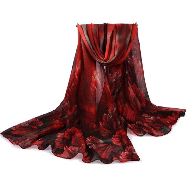 Nightycatty Women's Sunshade Shawl Voile Wrap Flower Print Scarves(Extra Large) - Dark Red - CB182LWN0GR