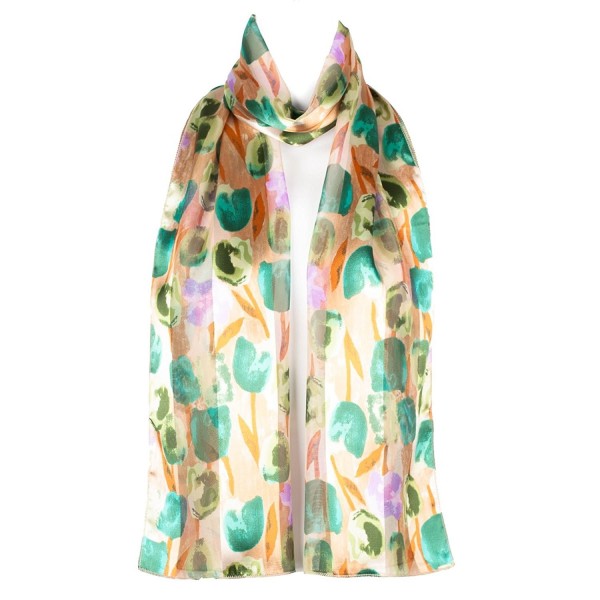 Chiffon Satin Ladies Womens Flower Tulip Design Scarf Shawl Wrap - Green/Yellow - CF12EW8G317