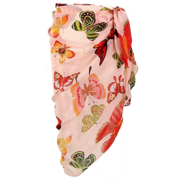 CHIC DIARY Women Chiffon Pareo Beach Wrap Sarong Swimsuit Scarf Cover Up For Vacation - Pink-butterfly - CT186NCG8LZ