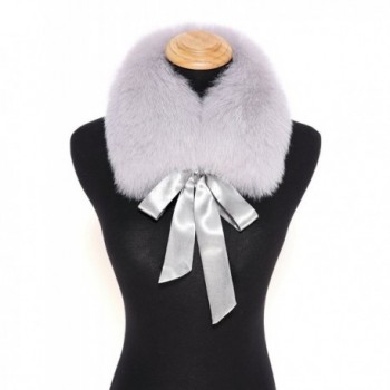 Ferand Ladies Stylish Genuine Fox Fur Collar Scarf with Satin Ribbon - Light Grey - CB12MRS0O3H