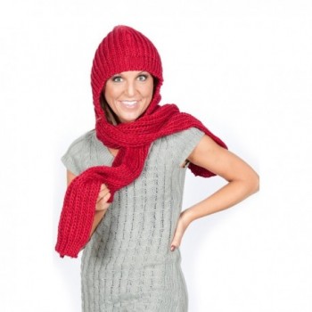 Womens Winter Knit Hooded Scarf Headscarf Neckwarmer Hoodie Hat - red - CU117MO4IX9