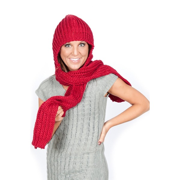 Womens Winter Knit Hooded Scarf Headscarf Neckwarmer Hoodie Hat - red - CU117MO4IX9