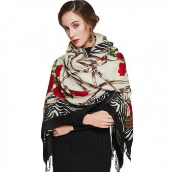 DANA XU 100% Pure Wool Women's Large Traditional Cultural Wear Pashmina Scarf - White - CN1866DKKYH