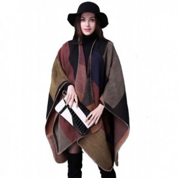 Aukmla Women's Plaid Pashminas Shawls and Wraps Poncho Cape for Girls - Brown - CN186GT37EW