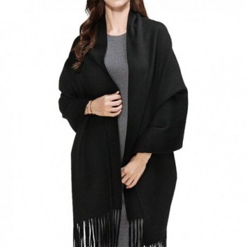 Hippih Womens Cashmere Feel Long Shawl Winter Warm Plain Scarf Black Unisex - C4187NUTXRH