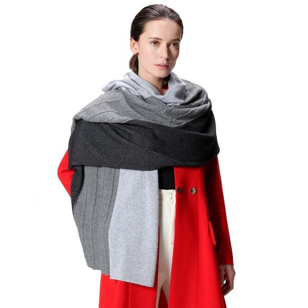 Fincati Women Scarves 100% Goat Cashmere Winter Wrap Pashmina 65''x30'' Contrast Color Twist Knit Shawl - Grey - C0189IQXKMC