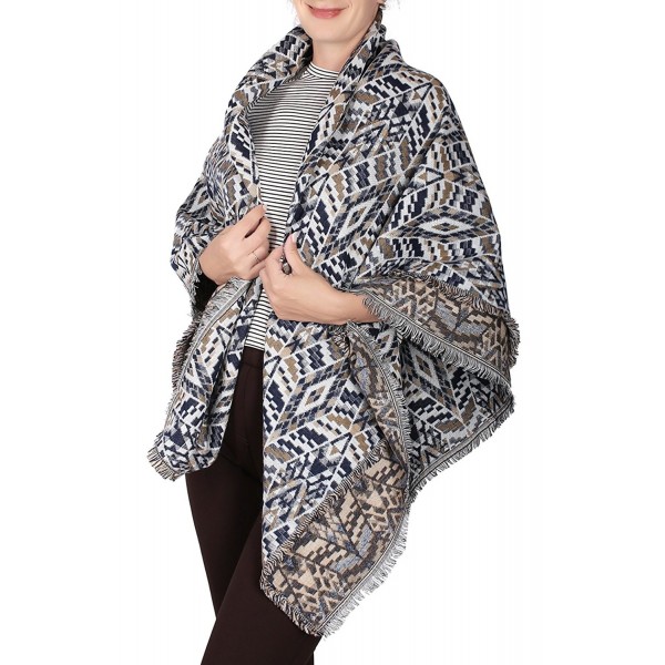 BodiLove Women's Stylish Pashminas Poncho Cape Shawl Wrap Blanket Scarf Holiday Gift - Navy Yellow - CQ186NXCGE3