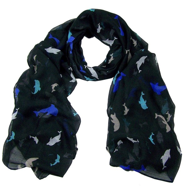 Dolphin Print Viscose Scarf CSJ-L-40 - Bk - CM12D8U940H