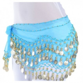 AvaCostume Womens Belly Dance Chiffon Hip Scarf Metal Coins - Lake Blue - C711XXIR5A5