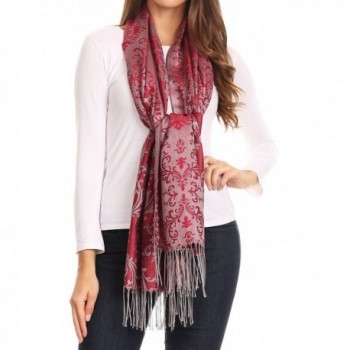 Sakkas Luna Reversible Tile Brocade Scarf Shawl Wrap Stole Soft and Warm - Burgundy - CW186K3MIRE