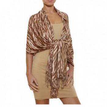Gilbin Luxurious Animal Print Silk Blend Pashmina Shawl Wrap- Zebra Leopard Patterns - Zebra-tan - CK1256P5PSR