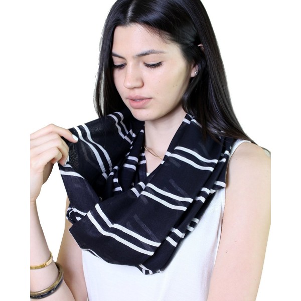 Women's Elissa Black White Stripe Infinity Loop Fashion Scarf - C611IWVEBXD