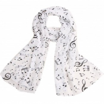 Yonger Women's Music Note Print Chiffon Long Scarf Wrap Shawls - white - CY11QEIEHYT