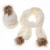 MINAKOLIFE Womens Stylish Cable Winter Warm Ski Slouch Pom Pom Hat Cap + Scarf Set - White - C3126LETOYX