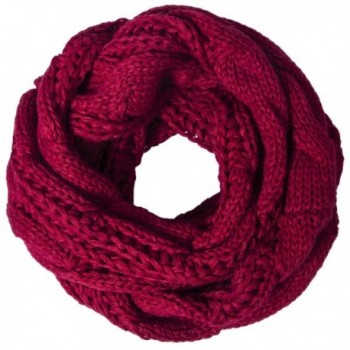 Loritta Womens Winter Warm Ribbed Thick Knit Infinity Scarf Circle Loop Cowl Scarf - Red Wine - CH1859DWQMN