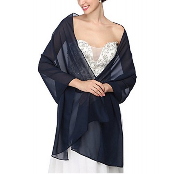 AngelaLove Chiffon Bridal Wedding Shawl Wrap Prom Evening Dress Stole Scarves - Navy Blue - CX183MYU0AZ