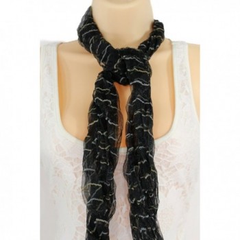 TFJ Women Fashion Neck Scarf Long Sheer Striped Fabric Blue White Black Green Pink - Black - C01250KQ9IX