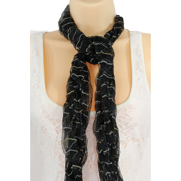 TFJ Women Fashion Neck Scarf Long Sheer Striped Fabric Blue White Black Green Pink - Black - C01250KQ9IX