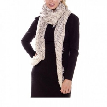 Women's Oversized Large Plaid Checked Tartan Blanket Scarf Wrap Shawl + Fashion tie - N Beige - CK18692HSGZ