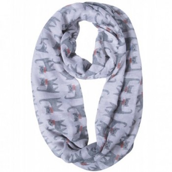 Fasker Womens Cartoon Cat Fox Owl Print Animal Sheer Infinity Circle Loop Scarf - Cat - Gray - C4189I6EQR6