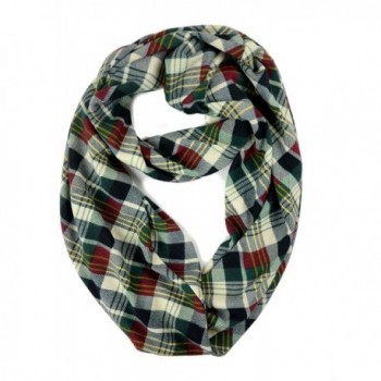 Plum Feathers Bright Colors Big Plaid Infinity Scarf - Green/Burgundy Mixed Plaid - CP12N1GYUMO