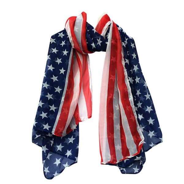 Sandistore Women Fashion Soft Silk Chiffon American Flag Scarf Scarves - Dark Blue - CH12K88ODD5