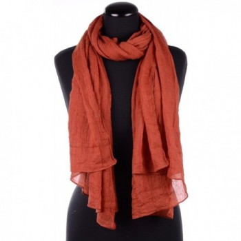 BYOS Womens Airy Crinkled Soft Lightweight Oversized Shawl Scarf in Solid Color - Rusty Orange - CB12IPTZXLZ