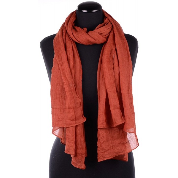 BYOS Womens Airy Crinkled Soft Lightweight Oversized Shawl Scarf in Solid Color - Rusty Orange - CB12IPTZXLZ