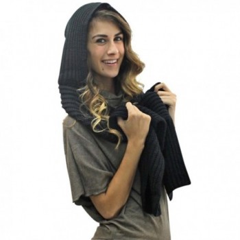 Black Winter Knit Hooded Scarf in Fashion Scarves