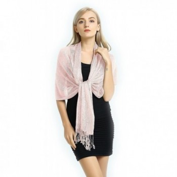 Party Queen Women Wedding Evening Wrap Shawl Metallic Scarf with Fringe - Champagne Pink-bling - CS187IIOY8Q
