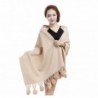 MEEFUR Wide Women's Wool and Cashmere Wraps Rabbit Fur Ball Shawls - Camel - C7127HQA285