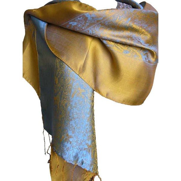 Fandori Silk Scarf with Contrasting Color-Blue and Gold - CO113OI9XJV