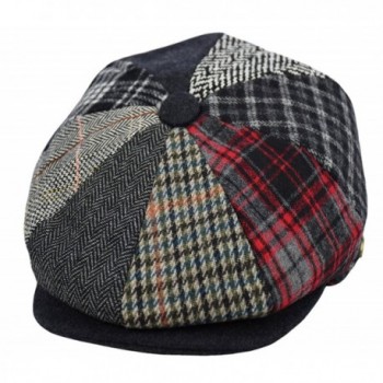 Deewang Men's Wool newsboy Cap- Herringbone Driving Cabbie Tweed Applejack Golf Hat - 1591-patchwork Black - CX188ZY52MY