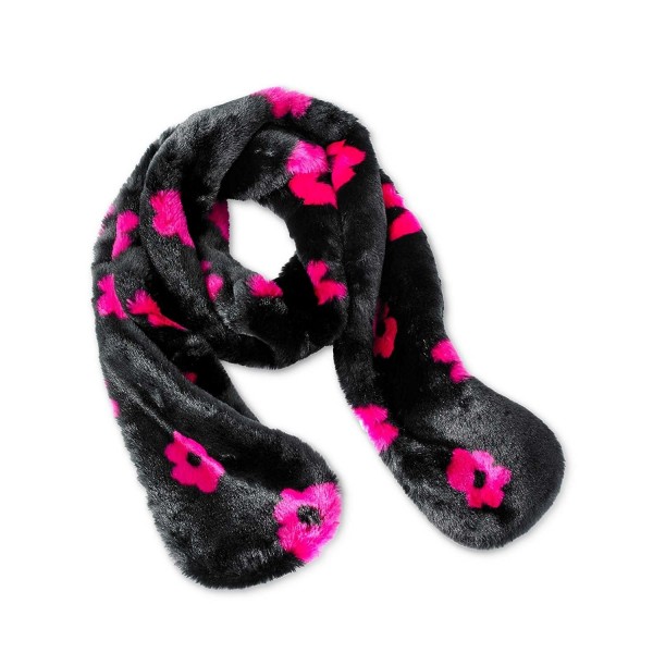 Betsey Johnson BJ45854 Trolls Floral Faux-Fur Scarf Dark Pink & Black - CN17YE6S6XS