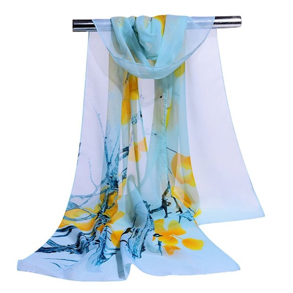 GERINLY Elegant Women Scarves Pretty Flowers Print Sheer Scarf - Lightcyan - CH17XQ5M4XO