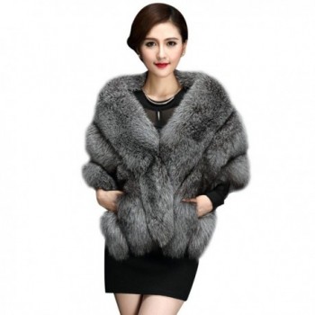Elfjoy Luxury Faux Fox Fur Long Shawl Cloak Cape Wedding Dress Party Coat for Winter - Fox-silver - CQ187W3D87C