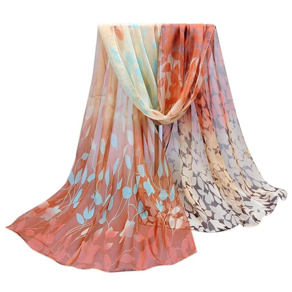 TOPUNDER Women Design Printed Silk Soft Silk Chiffon Shawl Wraps Scarf Scarves - Coffee - C112L2BWWW1